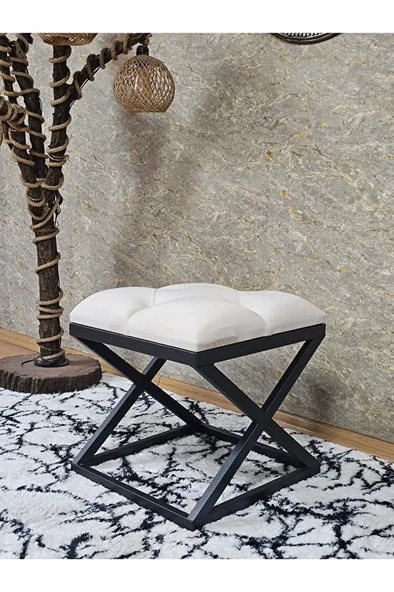 Siyah Boyalı 45 cm x 45 cm Çaprazlı Puf Bench Oturak Krem Renk 45 x 45 Boyut/Ebat ürün görseli 1