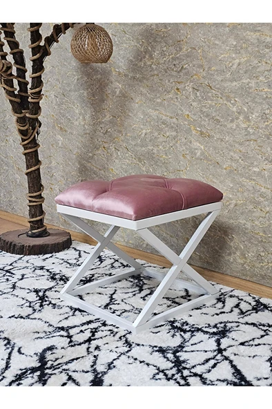 Beyaz Boyalı 45 cm x 45 cm Çaprazlı Puf Bench Oturak Pembe Renk 45 x 45 Boyut/Ebat ürün görseli