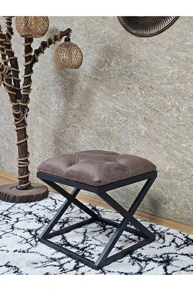 Siyah Boyalı 45 cm x 45 cm Çaprazlı Puf Bench Oturak Kahverengi Renk 45 x 45 Boyut/Ebat