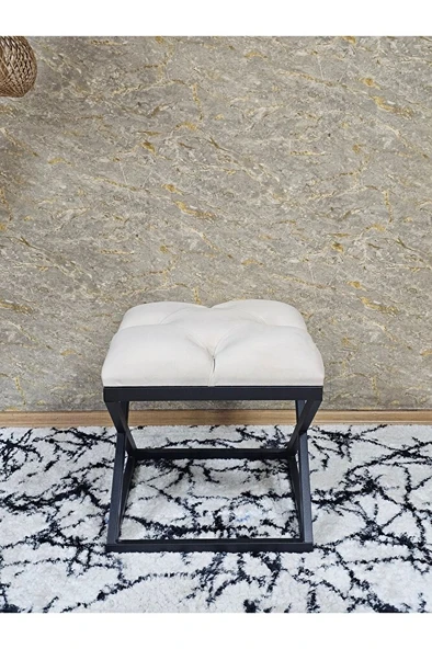 Siyah Boyalı 45 cm x 45 cm Çaprazlı Puf Bench Oturak Krem Renk 45 x 45 Boyut/Ebat - Resim 2