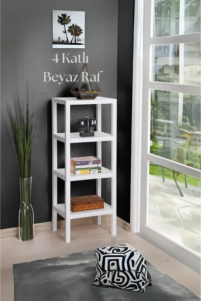 4 Katlı Beyaz Raf Kitaplık & Banyo Düzenleyicisi 100 cm ürün görseli 1