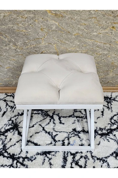 Beyaz Boyalı 45 cm x 45 cm Çaprazlı Puf Bench Oturak Krem Renk 45 x 45 Boyut/Ebat - Resim 4