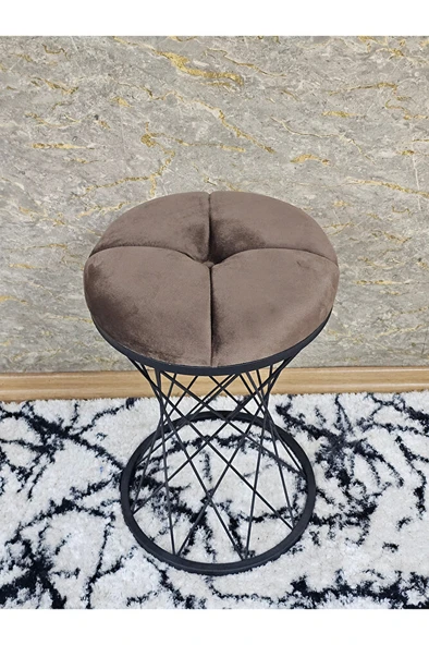 Yuvarlak Siyah Boyalı Puf Oturak - Bench - Ayak Ucu Oturak - Tabure - Makyaj Oturak Kahverengi Renk Yuvarlak Boyut/Ebat - Resim 4