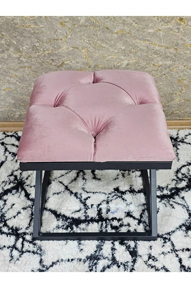 Siyah Boyalı 45 cm x 45 cm Çaprazlı Puf Bench Oturak Pembe Renk 45 x 45 Boyut/Ebat - Resim 4