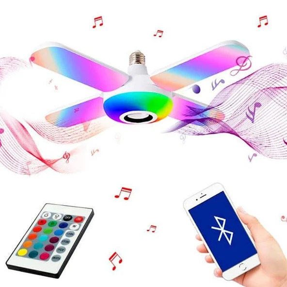 36 Watt, Bluetooth Müzik Çalar, RGB Çok Renkli, Kumandalı Led Ampul, Genç Odası Ampulü, Disko Ampul - Resim 2