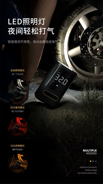 Gimp Taşınabilir Göstergeli Güç Bankası USB & Type-C, El Feneri, Flaşör, Araç Lastik Hava Pompası - 6