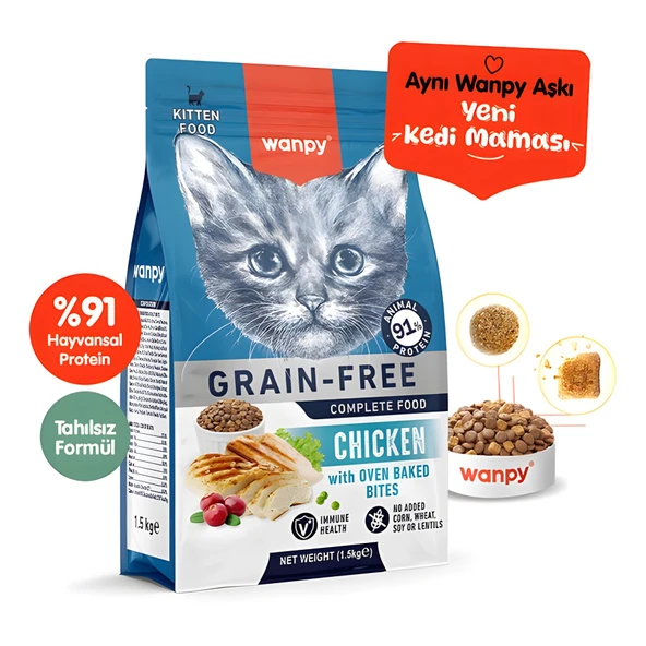 Wanpy Tavuklu Tahılsız Yavru Kedi Maması 1,5kg ürün görseli 1