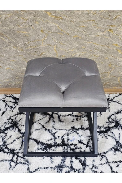 Siyah Boyalı 45 cm x 45 cm Çaprazlı Puf Bench Oturak Gri Renk 45 x 45 Boyut/Ebat - Resim 4