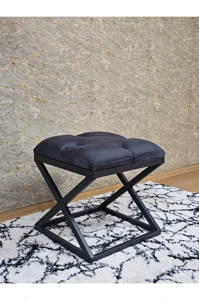 Siyah Boyalı 45 cm x 45 cm Çaprazlı Puf Bench Oturak Füme Renk 45 x 45 Boyut/Ebat - Resim 3