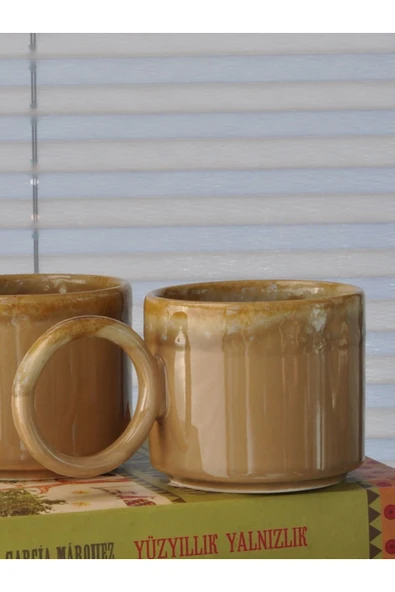 Artistik Yuvarlak Kulp 2 li Kupa- Toprak