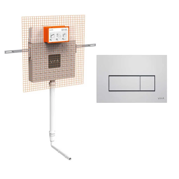 Vitra Gömme Rezervuar, İnce Çift Kademeli, Hela taşları İçin Set, 3/6 Litre (Parlak Krom Kumanda Paneli Dahil) 800-2029