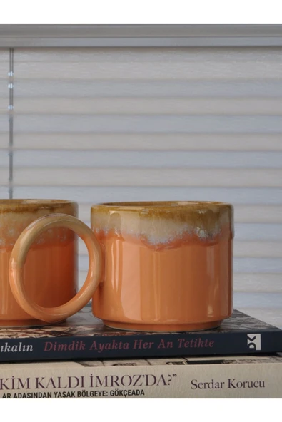 Artistik Yuvarlak Kulp 2 li Kupa- Yavruağzı - 2