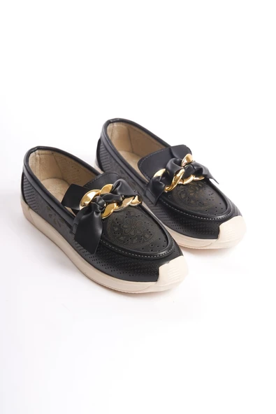 LYDIA Bağcıksız Ortopedik Rahat Taban Çiçek Desenli Kadın Babet Ayakkabı  CKT - Siyah - 4