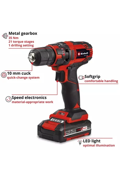 Einhell TC-CD 18/35-2 Lİ 1 Adet 1.5AH Akülü Vidalama 4514255 - Resim 3