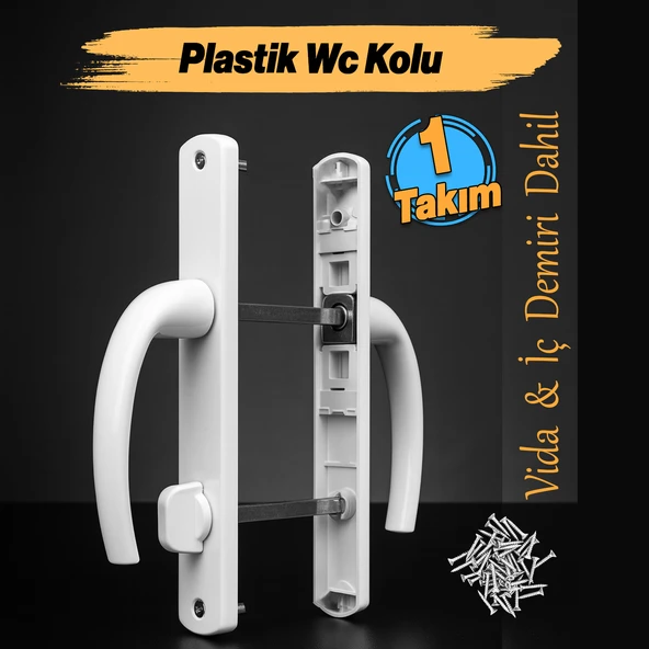 Plastik Wc Banyo Kapı Kolu Tutamağı İçi Metal Plastik Tutma Kol Sağa Sola Uyumlu 1 Çift - Resim 2