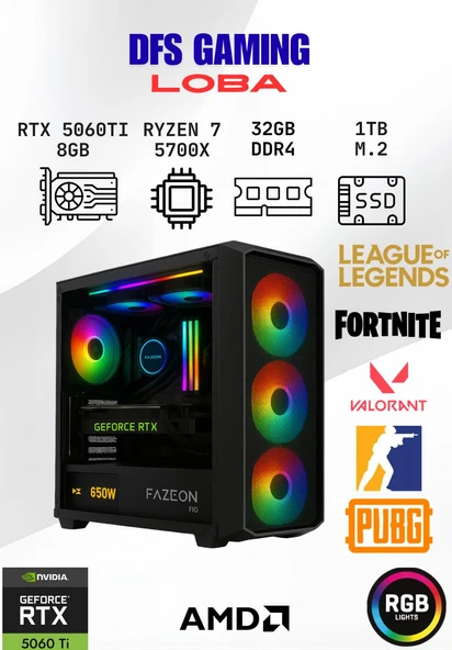 DFS Gaming LOBA RYZEN 7 5700X-B550M-RTX 5060 TI 8GB-32GB RAM-1TB M.2 SSD-OYUNCU BİLGİSAYARI ürün görseli