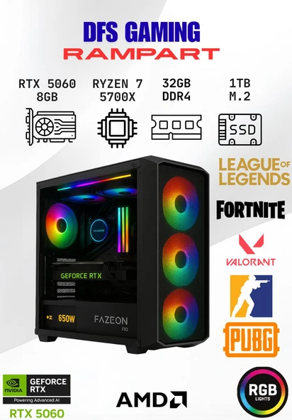 DFS Gaming RAMPART RYZEN 7 5700X-B550M-RTX 5060 8GB-32GB RAM-1TB M.2 SSD-OYUNCU BİLGİSAYARI ürün görseli