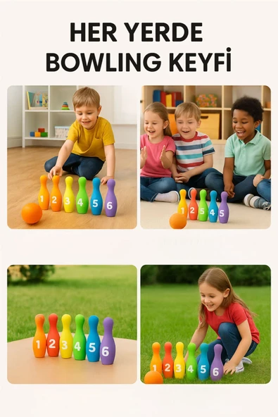Çocuklar İçin Ahşap Bowling Seti ve Eğitici Ürün El Becersini Geliştirir Motor Beceri Katkı Sağlar - 4