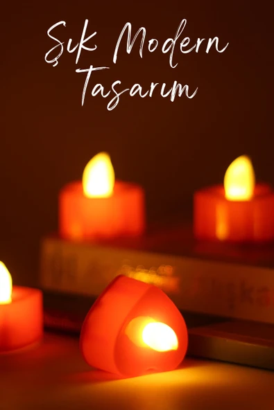 4 Adet Kalp Kırmızı Mini Led Mum Seti Pilli Dumansız Alevli Ledli Dekoratif Yapay Mum Dekor Işığı - 8