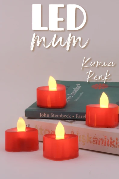 4 Adet Kalp Kırmızı Mini Led Mum Seti Pilli Dumansız Alevli Ledli Dekoratif Yapay Mum Dekor Işığı - 2