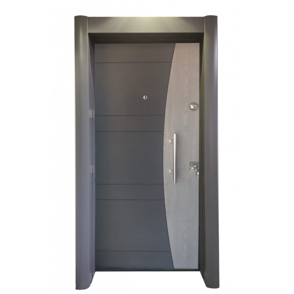 Tezwood 1597 Antrasit Renk Statik Kasalı Rustik Çizgili Model Çelik Kapı, Villa Kapısı,Daire Kapısı - 4