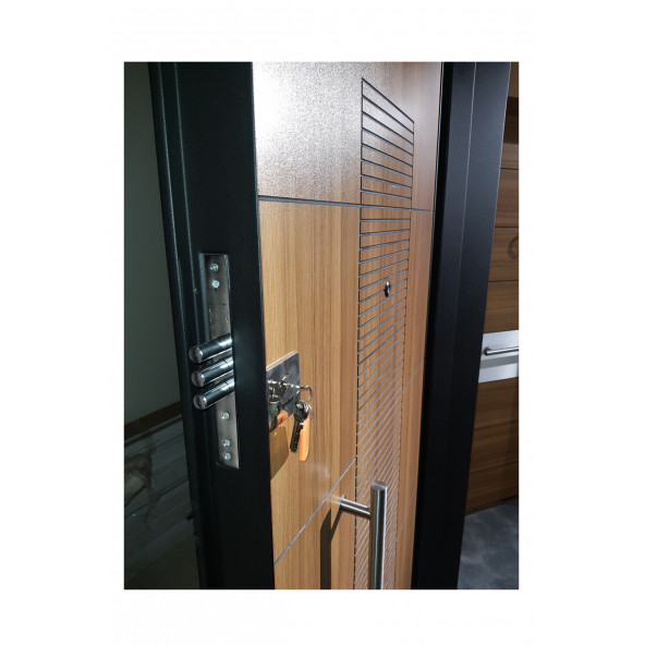 Tezwood 1593 Statik Kasalı Rustik Çizgili Model Çelik Kapı, Daire Kapısı, Villa Kapısı - Resim 5