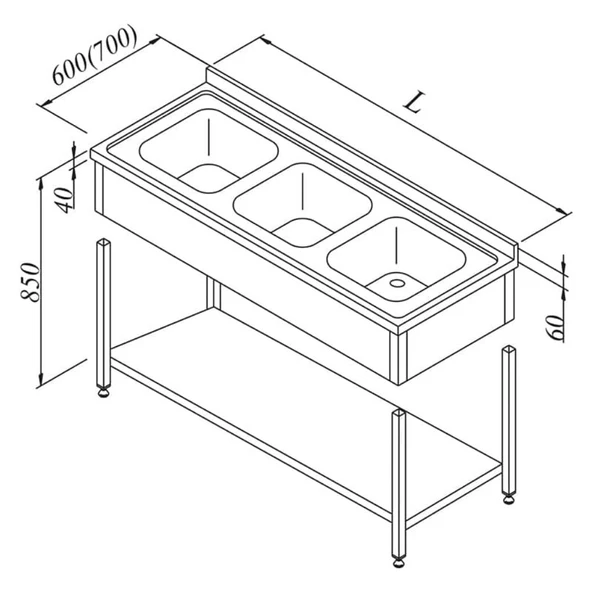 Öztiryakiler Evyeli Tezgah 3g 3 Perdeli Taban Raflı Demonte 180x70 Cm ürün görseli