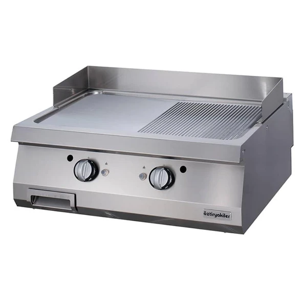 Öztiryakiler Gazlı Grill Plate, Yarı Oluklu, Sert Krom Kaplı, 80x90x30 Cm, Ogg 8090 1/2 N - 1