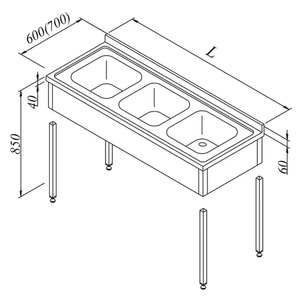 Öztiryakiler Evyeli Tezgah, 3 Perdeli, Demonte, 190x70 Cm ürün görseli