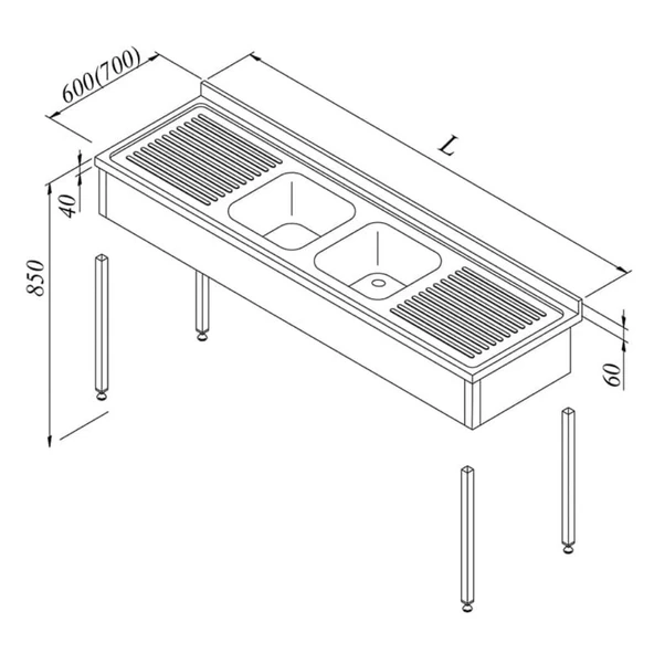 Öztiryakiler Evyeli Tezgah, 2g/2d, 3 Perdeli, Demonte, 200x70 Cm ürün görseli