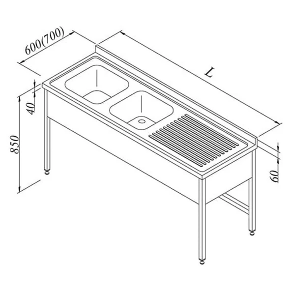 Öztiryakiler Evyeli Tezgah, 2g/1d, Sağ 3 Perdeli, 150x60 Cm ürün görseli