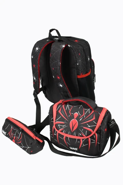 WIA SW031 Örümcek - 3' Lü Okul Çantası Seti - Sırt Ve Beslenme Çantası + Kalemlik - 3