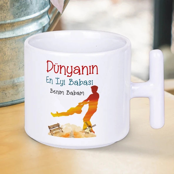 Dünyanın En İyi Babası Benim Babam Yazılı Babalar Gününe Özel Hediyelik T Kupa Bardak-1 ürün görseli