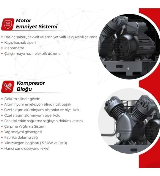 Dalgakıran Hava  Kompresörü 4D-300 250 Lt. Kompresör 3kw/4hp Tek Kademeli 7 Bar - 2