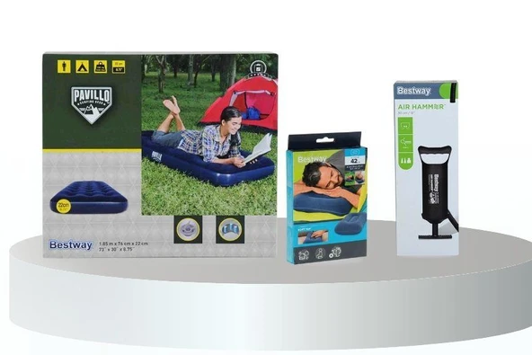 Bestway Tek Kişilik Tek Katlı Şişme Yatak,Şişme Yastık 185x76cm