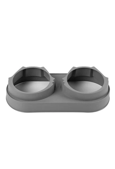 Süslüpati Yükseltilmiş Eğimli 2li Kedi Köpek Mama ve Su Kabı - Çiftli Mama Kabı Kahverengi - Resim 2