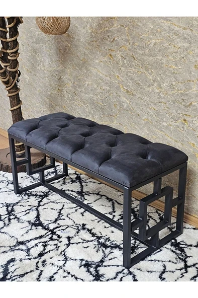 Siyah Boyalı İçi Kareli Diktörtgen 100 cm x 40 cm Oturak Puf - Bench - Makyaj Oturağı - Oturak Füme Renk 100 x 40 Boyut/Ebat - Resim 3
