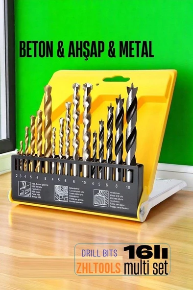 Zhltools Matkap Ucu Seti- Beton Metal Ahşap Matkap Ucu Drill Bits Set 16 lı SET ürün görseli