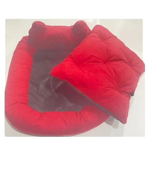 Süslüpati Kullanışlı Yıkanabilir Kumaş Silikon Elyaf Dolgulu Kedi Köpek Yatağı Kırmızı 52x56Cm - Resim 3