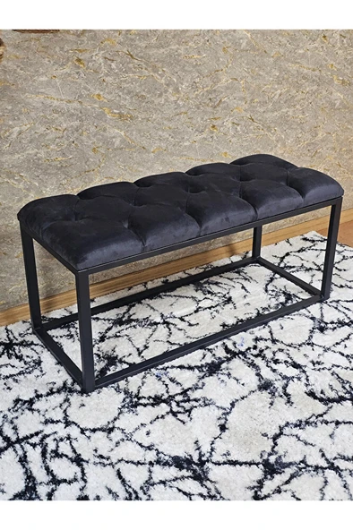 Siyah Boyalı Diktörtgen 100 cm x 40 cm Oturak Puf - Bench - Makyaj Oturağı - Oturak Füme Renk 100 x 40 Boyut/Ebat - 3