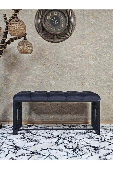 Siyah Boyalı İçi Kareli Diktörtgen 100 cm x 40 cm Oturak Puf - Bench - Makyaj Oturağı - Oturak Füme Renk 100 x 40 Boyut/Ebat - Resim 2