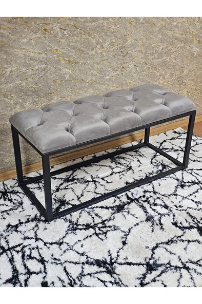 Siyah Boyalı Diktörtgen 100 cm x 40 cm Oturak Puf - Bench - Makyaj Oturağı - Oturak Gri Renk 100 x 40 Boyut/Ebat - 3