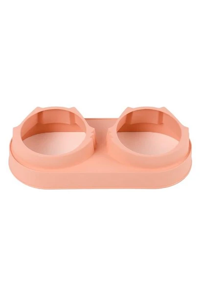 Süslüpati Yükseltilmiş Eğimli 2li Kedi Köpek Mama ve Su Kabı - Çiftli Mama Kabı Pembe - Resim 2