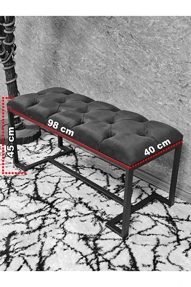 Siyah Boyalı - L - Ayaklı 100 cm x 38 cm Oturak - Bench - Makyaj Taburesi - Makyaj Oturak Gri Renk 100 x 40 Boyut/Ebat - Resim 5