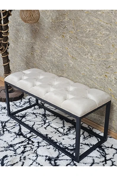 Siyah Boyalı Diktörtgen 100 cm x 40 cm Oturak Puf - Bench - Makyaj Oturağı - Oturak Krem Renk 100 x 40 Boyut/Ebat ürün görseli 1