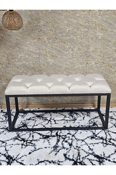 Siyah Boyalı Diktörtgen 100 cm x 40 cm Oturak Puf - Bench - Makyaj Oturağı - Oturak Krem Renk 100 x 40 Boyut/Ebat - Resim 4