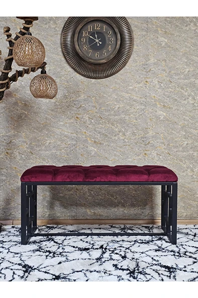 Siyah Boyalı İçi Kareli Diktörtgen 100 cm x 40 cm Oturak Puf - Bench - Makyaj Oturağı - Oturak Bordo Renk 100 x 40 Boyut/Ebat - 2