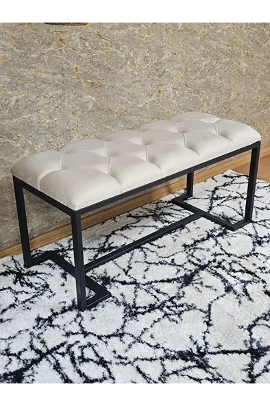 Siyah Boyalı - L - Ayaklı 100 cm x 38 cm Oturak - Bench - Makyaj Taburesi - Makyaj Oturak Krem Renk 100 x 40 Boyut/Ebat - 2