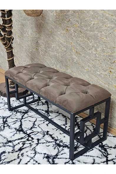 Siyah Boyalı İçi Kareli Diktörtgen 100 cm x 40 cm Oturak Puf - Bench - Makyaj Oturağı - Oturak Kahverengi Renk 100 x 40 Boyut/Ebat - 3