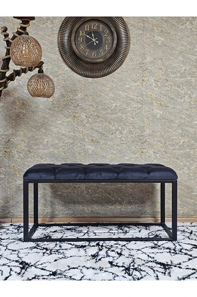 Siyah Boyalı Diktörtgen 100 cm x 40 cm Oturak Puf - Bench - Makyaj Oturağı - Oturak Füme Renk 100 x 40 Boyut/Ebat - 2